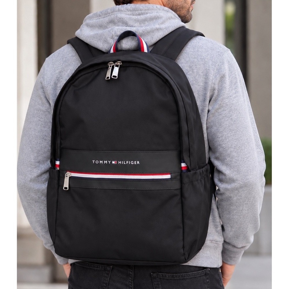 Tommy Hilfiger Mens Unisex Brand Logo Signature Lined Essential Backpack Black